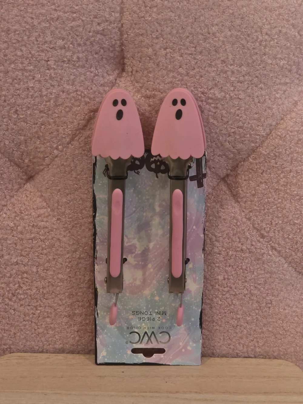Pink Ghost Kitchen Tongs - Cute Silicone Grip Set (2-Pack)